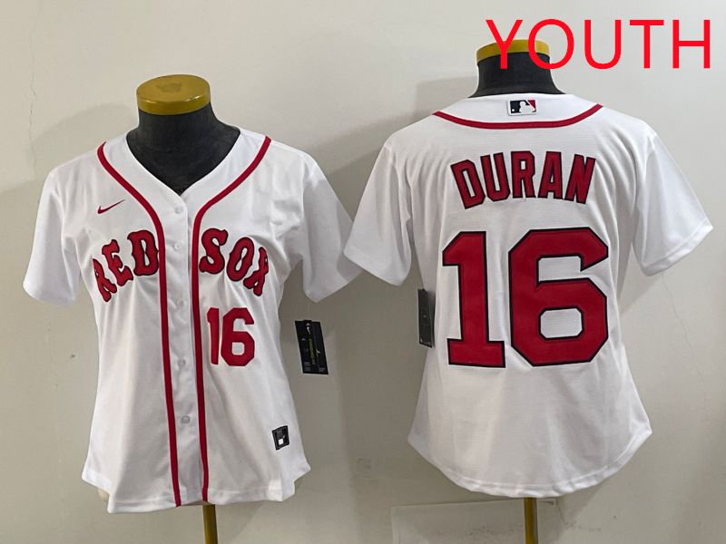 Youth 2025 Boston Red Sox 16 Duran White Game Nike MLB Jersey style 4